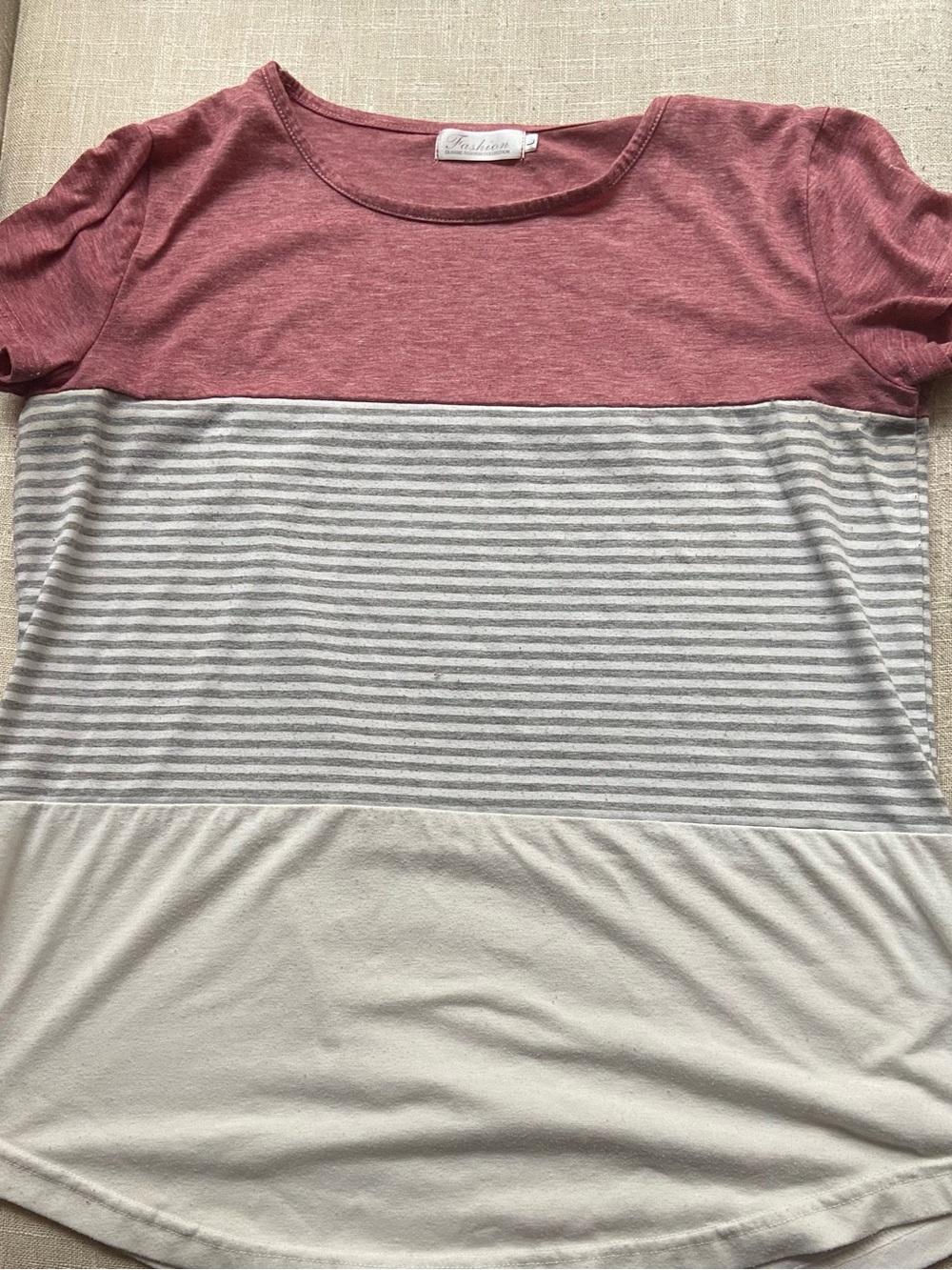 Women’s Color Block Short Sleeve Top Size Large | Mauve Gray White Casual